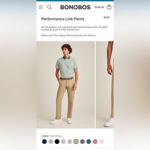 Bonobos Performance Link Pants, men’s size 30